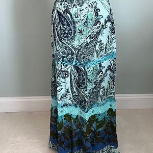 Forbidden Los Angeles Turquoise/Navy Paisley Maxi Skirt L